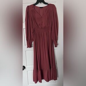 Elegant August Sky Terracotta Long Sleeve Dress